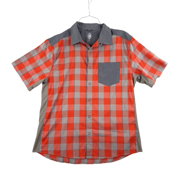 Club Ride Shirt Men's Large Orange Short Sleeve Cycling Casual Pearl Snap - Picture 2 of 9